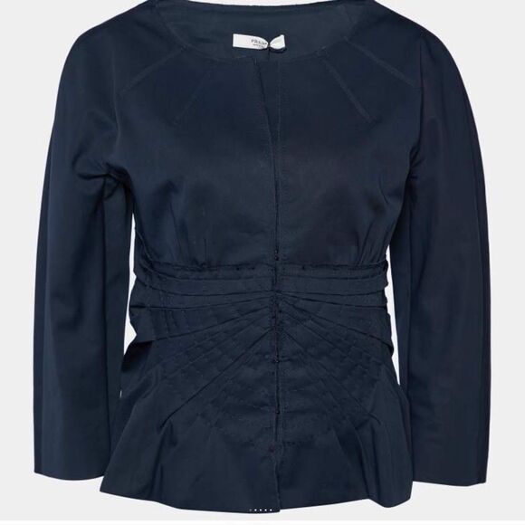 Prada Navy Blue Gabardine Draped Detail Hook Front Jacket M - Picture 1 of 12